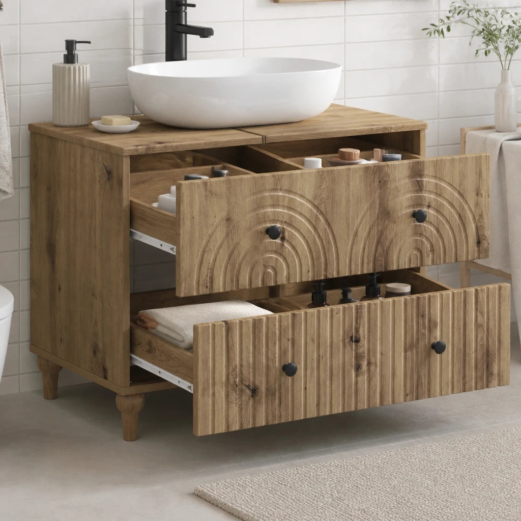 Meuble sous-lavabo Alkmaar 82 cm — vue de l'intérieur du rangement