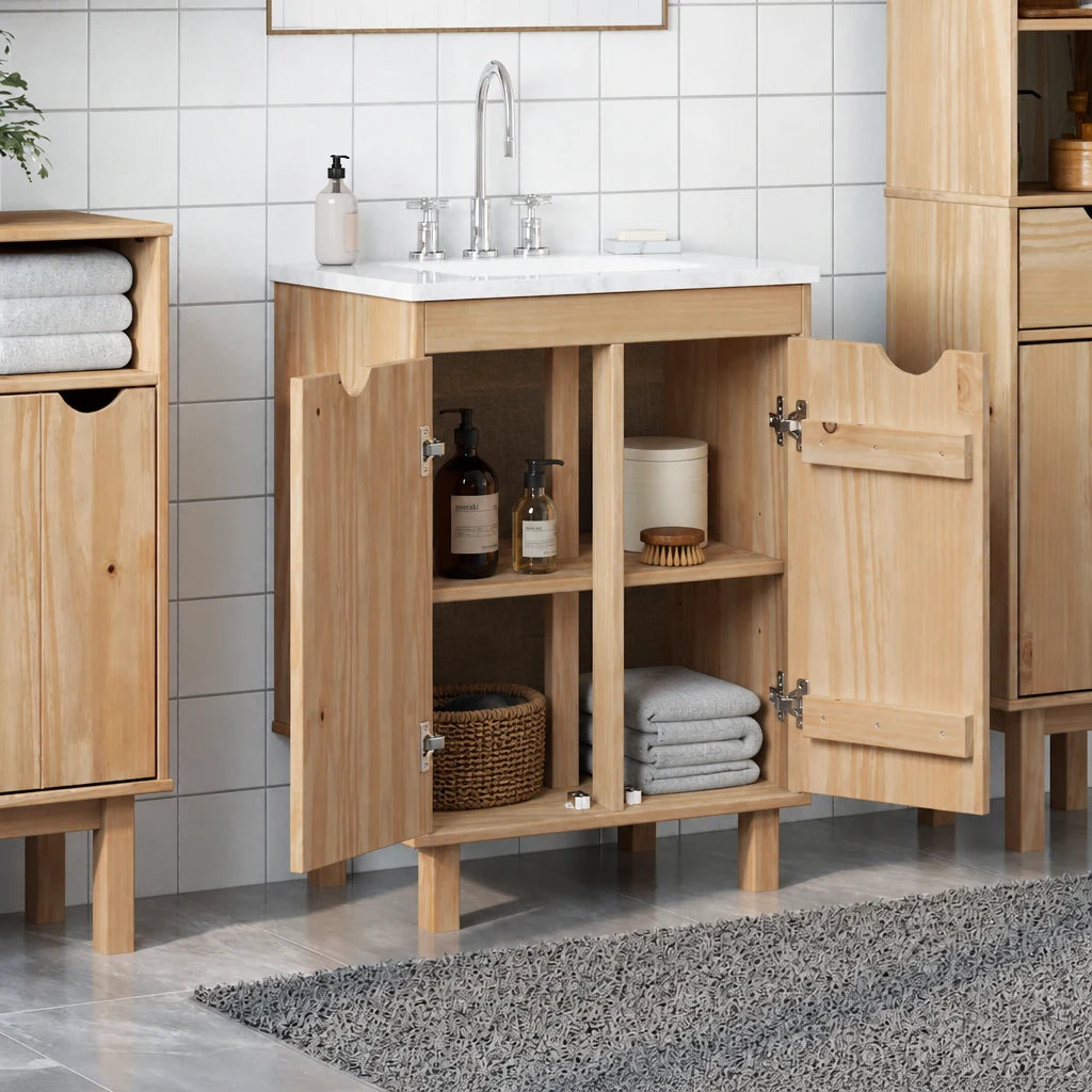 Meuble sous-vasque Otta 59 cm — bois massif — vue de l'intérieur du rangement
