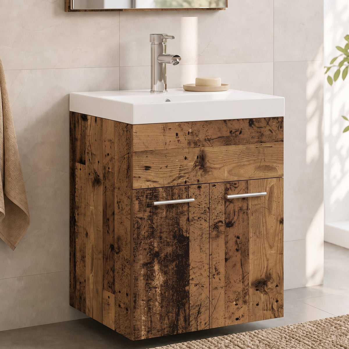 Meuble vasque 41 cm — robinet en option, finition Bois naturel foncé
