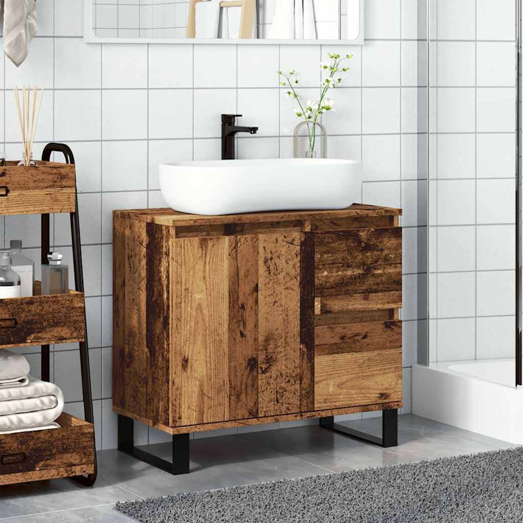 Armoire sous-vasque 65 cm, finition Bois naturel foncé